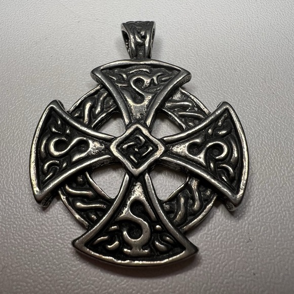 Crossings Jewelry - Silver-Colored Celtic Cross Pendant Intricate Knotwork Central Knot